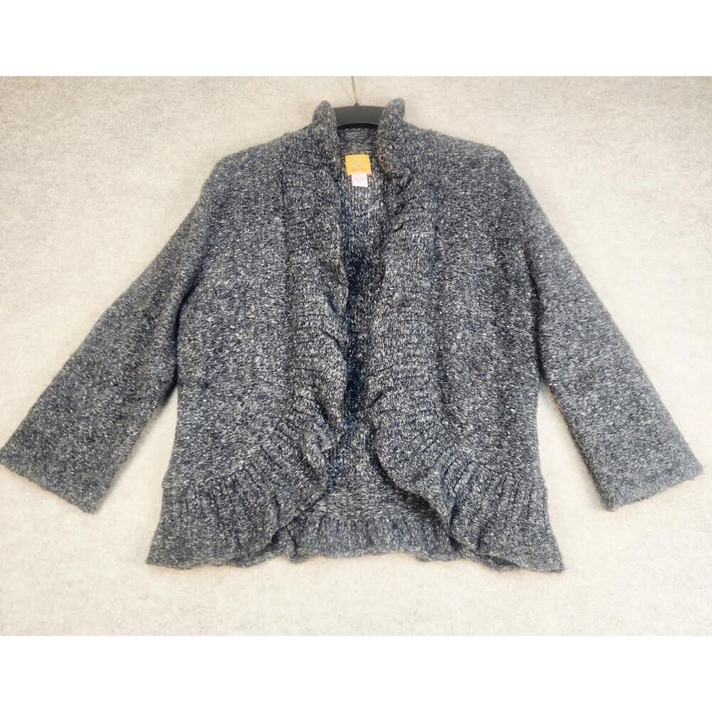 Ruby Road Gray Women's Open Ruffled Sweater Size XL  Retro Boho Colquette